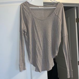 Aritzia TNA Oatmeal Waffle Long Sleeve Shirt